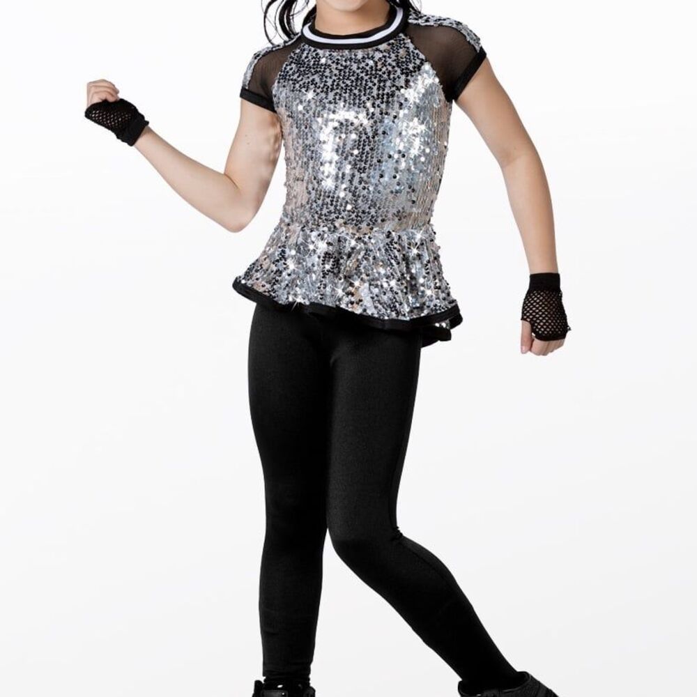 Weissman Showtime It’s Tricky Sequin Peplum Top with Leggings Medium Child